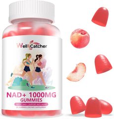 NAD+ Gummies Supplement for Women 1000MG - NAD Plus Gummies for Men Sugar Free Vitamin B3 Niacinamide Pure Organic Boosts NAD Level Anti-Aging Cell Regeneration Energy Brain Peach Flavor 60C