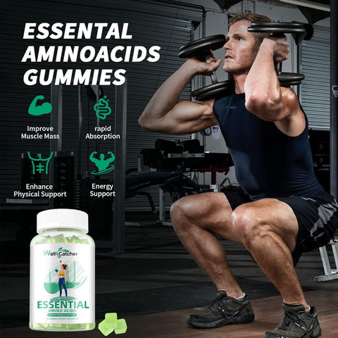 EAA Gummies Essential Amino Acids - 60 Days Supply All 9 Essential Aminos and All Branched-Chain Aminos (BCAAs) Sugar Free with Muscle Recovery Energy Support Non GMO Green Apple Flavor