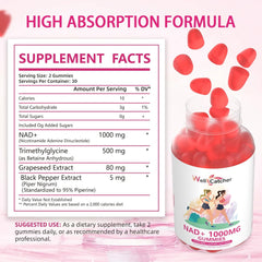 NAD+ Gummies Supplement for Women 1000MG - NAD Plus Gummies for Men Sugar Free Vitamin B3 Niacinamide Pure Organic Boosts NAD Level Anti-Aging Cell Regeneration Energy Brain Peach Flavor 60C