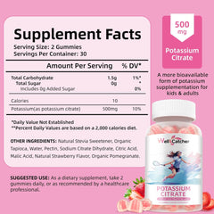 Potassium Gummies Supplement Men Women - High Potassium Citrate Gummies Sugar Free for Adults Kids Support Leg Cramps Electrolyte Balance Vegan Non-GMO Organic Strawberry Flavor 60 Counts