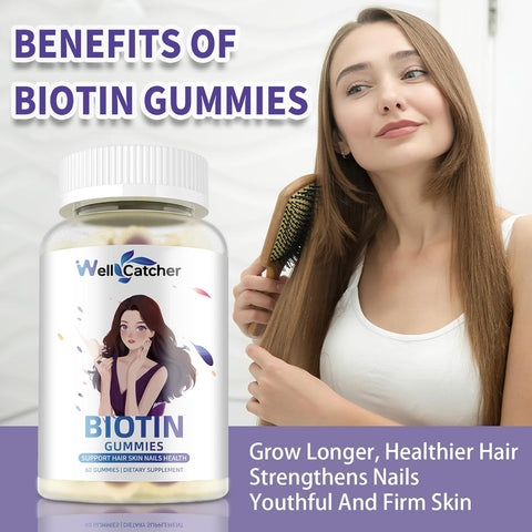 Biotin Gummies for Hair Growth - Biotin Gummies for Strong Hair Nail Skin with Multivitamin Sugar Free Vegan Chewable Hair Growth Gummy for Women Men Kids Blueberry Flavored 60-Day Supply