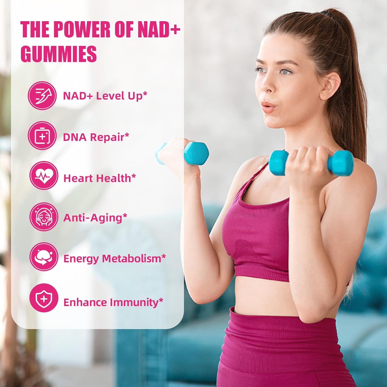 NAD+ Gummies Supplement for Women 1000MG - NAD Plus Gummies for Men Sugar Free Vitamin B3 Niacinamide Pure Organic Boosts NAD Level Anti-Aging Cell Regeneration Energy Brain Peach Flavor 60C
