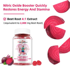 Beet Root Gummies - Beets Chewables for Heart & Circulation Support Nitric Oxide Energy Boost, Sugar Free Beet Gummies Supplement for Blood Pressure with Vitamin C D B12 Grapeseed Coenzyme Q10 60ct