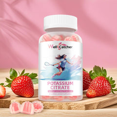 Potassium Gummies Supplement Men Women - High Potassium Citrate Gummies Sugar Free for Adults Kids Support Leg Cramps Electrolyte Balance Vegan Non-GMO Organic Strawberry Flavor 60 Counts