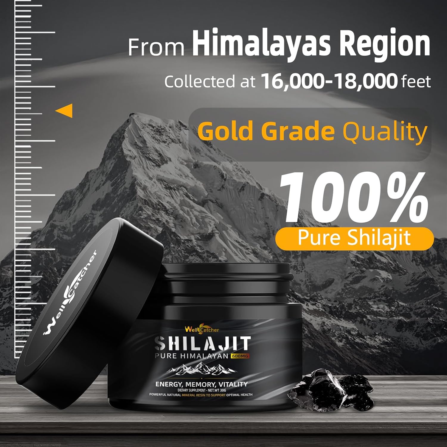 Pure Himalayan Shilajit Resin for Men Women: Natural Organic Shilajit Supplement 600MG Rich in 85+ Trace Minerals 75%+ Fulvic Acid for Energy Immunity Focus Support 50 Servings