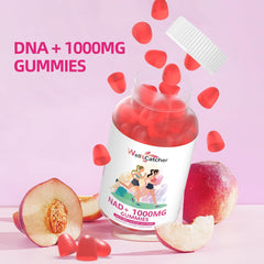 NAD+ Gummies Supplement for Women 1000MG - NAD Plus Gummies for Men Sugar Free Vitamin B3 Niacinamide Pure Organic Boosts NAD Level Anti-Aging Cell Regeneration Energy Brain Peach Flavor 60C