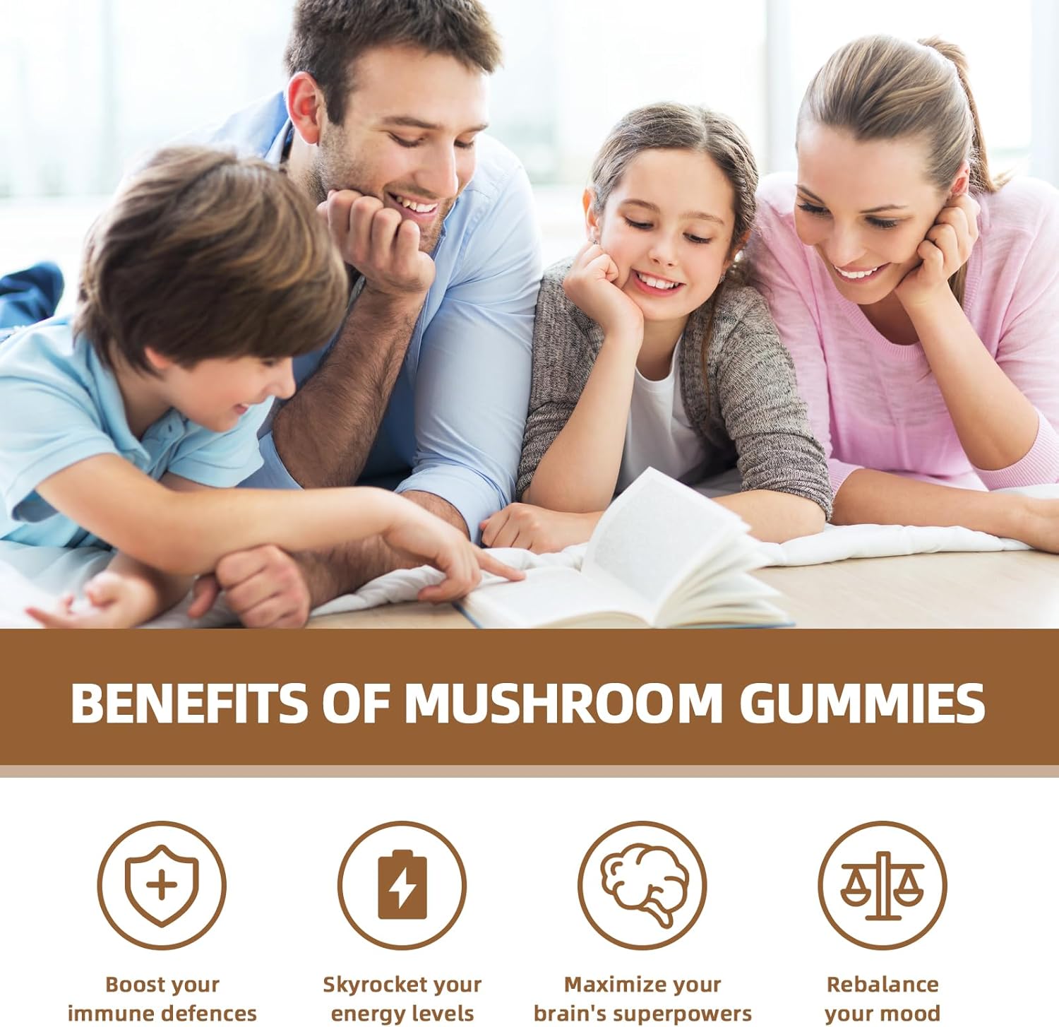 Mushroom Gummies Supplement with Ashwagandha - Lion Mane Mushroom Supplement for Adults Kids with Reishi Cordyceps Brain Supplements for Memory and Focus Organic Vegan Non GMO Mixed Fruit Flavor 60CT