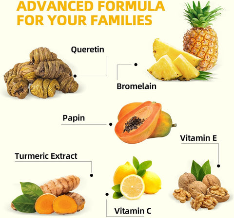 Bromelain Papain Enzyme Gummies Supplement: Bromelain 500MG with Querectin Gummies for Adults Kids, Organic Bromelain Papaya Enzymes Chewable for Digestive Support Immunity Antioxidant Vegan 60CT