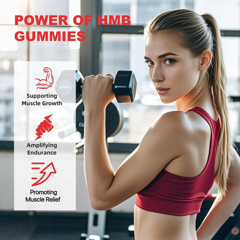 HMB and Leucine Gummies Supplements: HMB and Leucine Amino Acid for Men Women with L-Glutamine for Muscle Growth Fast Workout Recovery, Sugar Free Vegan Non-GMO Strawberry Flavored 30 Day Supply