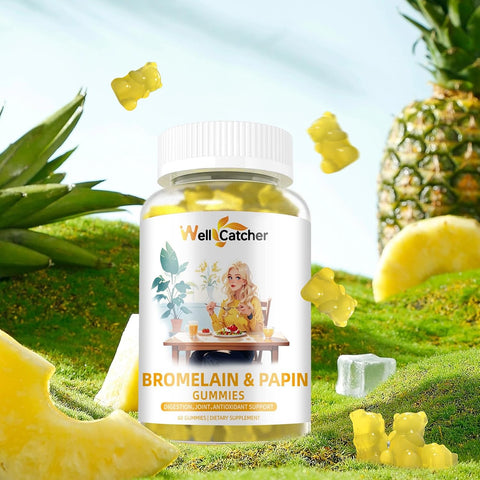 Bromelain Papain Enzyme Gummies Supplement: Bromelain 500MG with Querectin Gummies for Adults Kids, Organic Bromelain Papaya Enzymes Chewable for Digestive Support Immunity Antioxidant Vegan 60CT