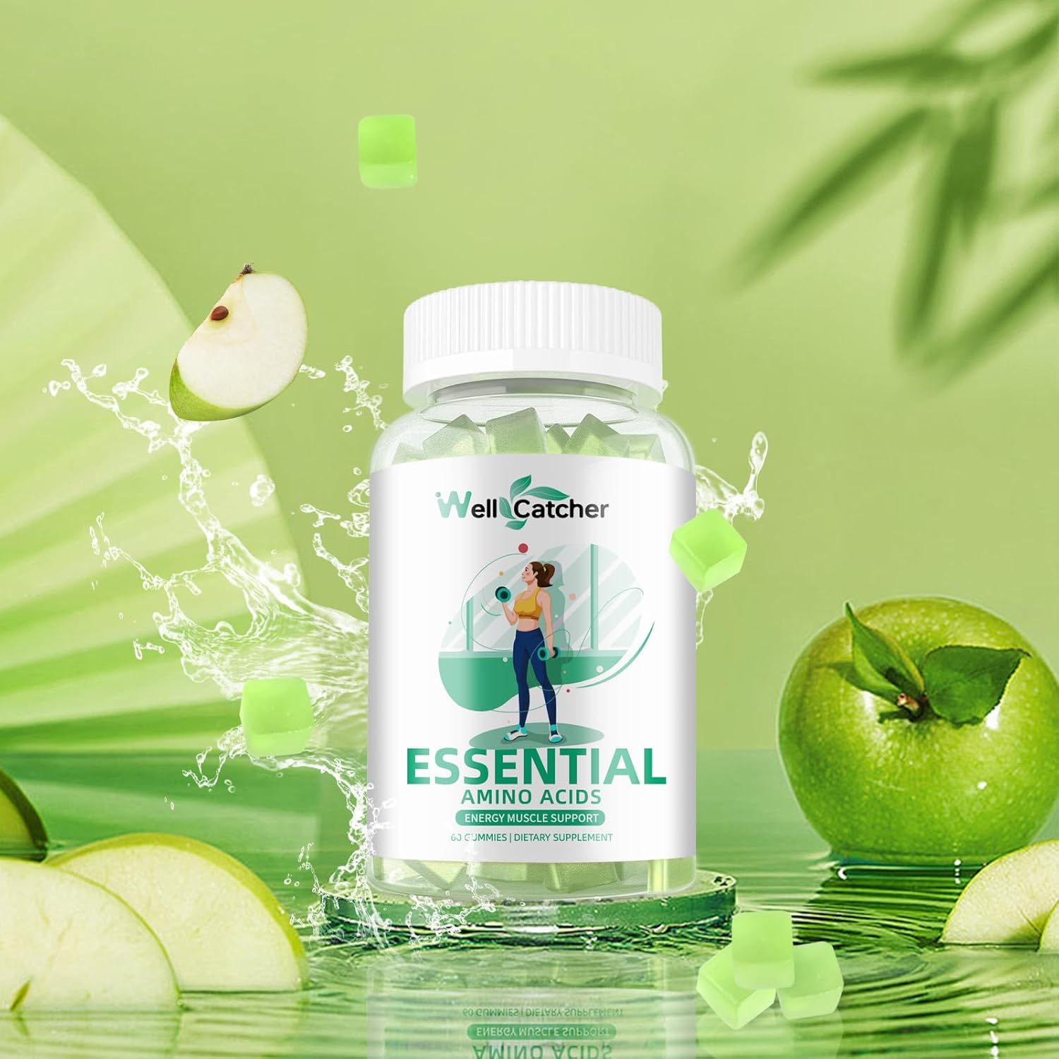EAA Gummies Essential Amino Acids - 60 Days Supply All 9 Essential Aminos and All Branched-Chain Aminos (BCAAs) Sugar Free with Muscle Recovery Energy Support Non GMO Green Apple Flavor