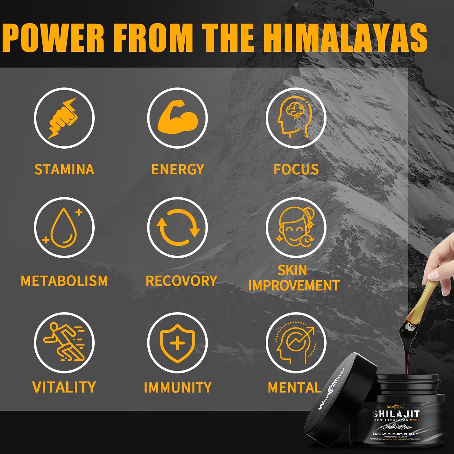 Pure Himalayan Shilajit Resin for Men Women: Natural Organic Shilajit Supplement 600MG Rich in 85+ Trace Minerals 75%+ Fulvic Acid for Energy Immunity Focus Support 50 Servings