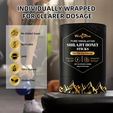 Pure Himalayan Shilajit Honey Sticks - Organic Honey Shilajit Sticks for Men Women with Raw Honey Saffron Boost Energy Vitality & Immune Support 30 Packs