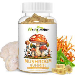 Mushroom Gummies Supplement with Ashwagandha - Lion Mane Mushroom Supplement for Adults Kids with Reishi Cordyceps Brain Supplements for Memory and Focus Organic Vegan Non GMO Mixed Fruit Flavor 60CT