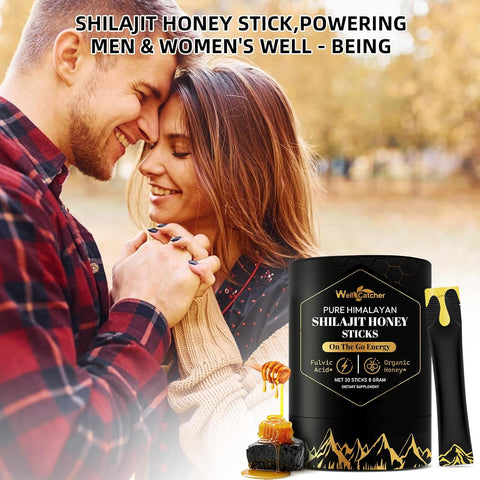 Pure Himalayan Shilajit Honey Sticks - Organic Honey Shilajit Sticks for Men Women with Raw Honey Saffron Boost Energy Vitality & Immune Support 30 Packs